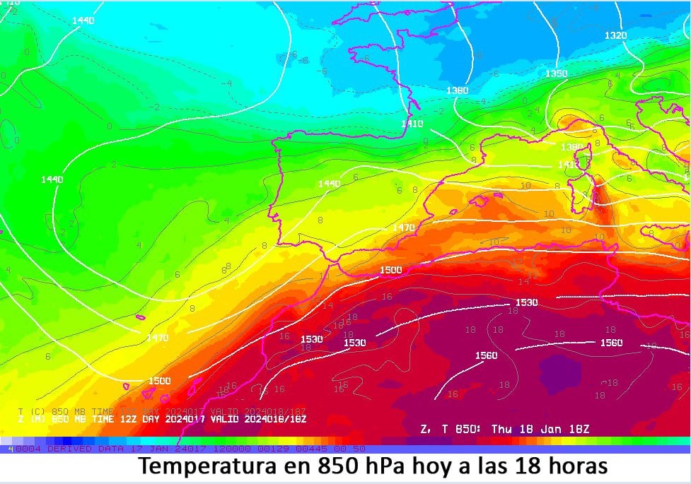 Temperaturas del jueves 18 de enero.