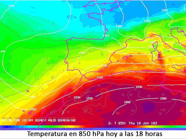 Temperaturas del jueves 18 de enero.