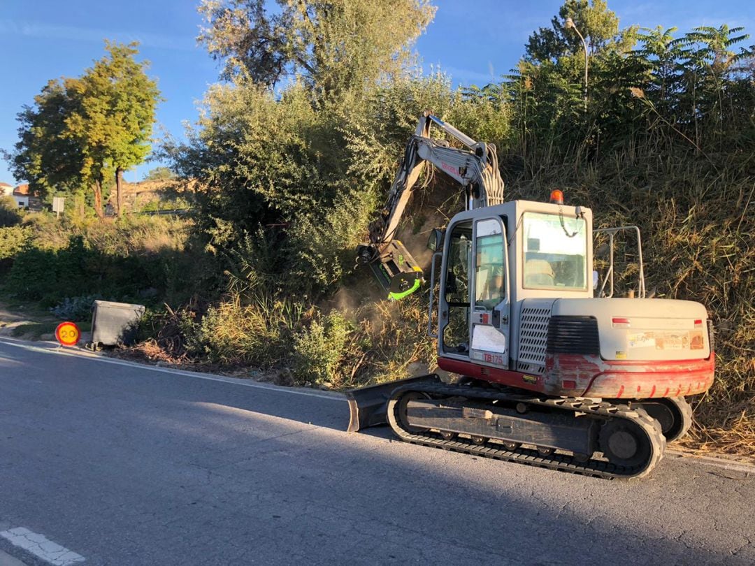 Trabajos de limpieza en los arcenes de la carretera local que une Cúllar y Benamaurel a cargo de la Diputación, titular de la vía