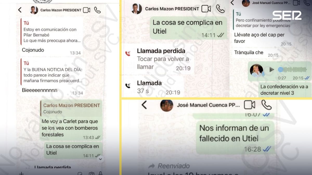 "De confinar nada": los mensajes de WhatsApp entre Salomé Pradas, Carlos Mazón y su jefe de Gabinete durante el día de la DANA