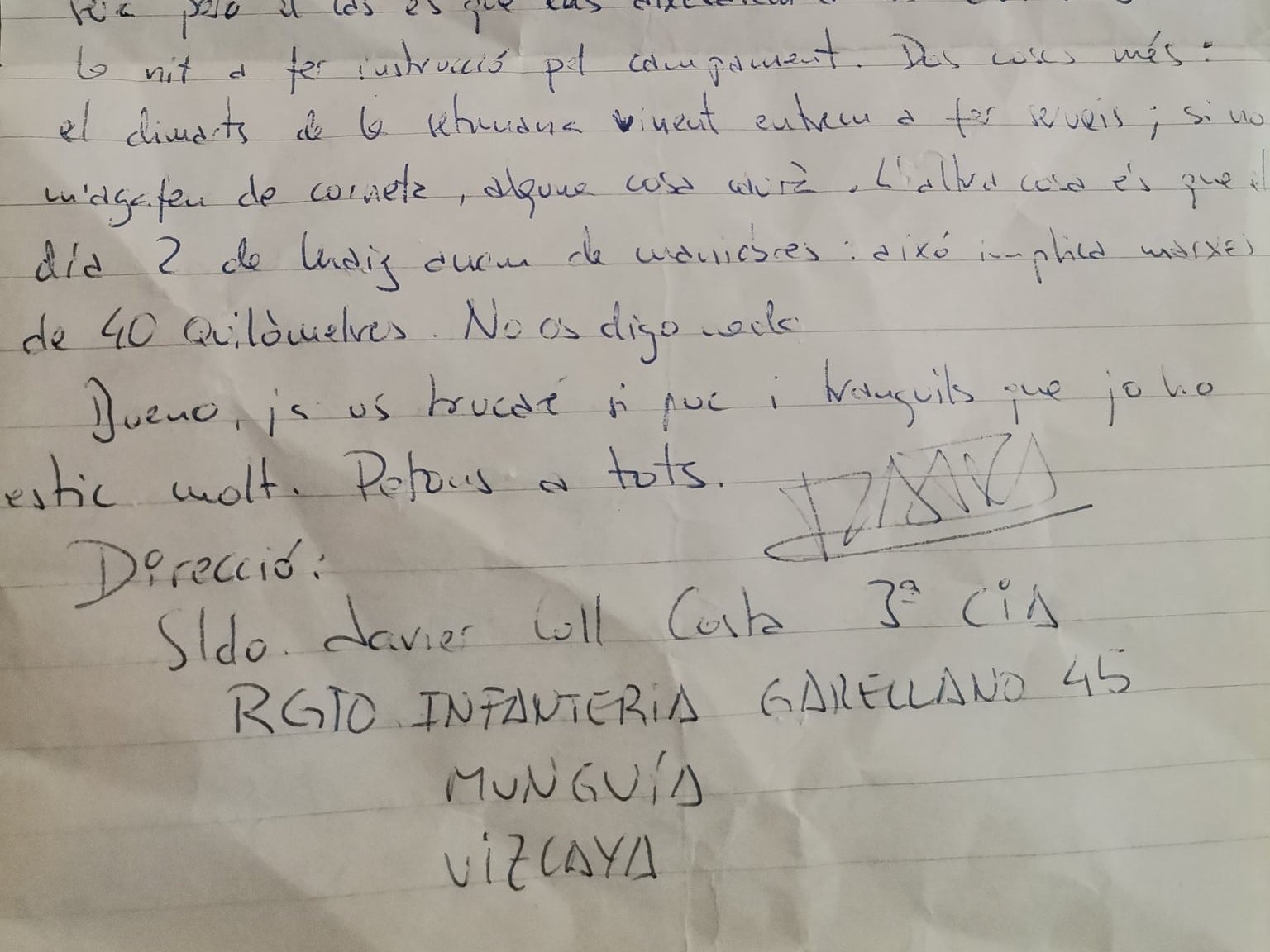 Final de la carta que Xavi Coll escribió hace cuatro décadas, y que Milena Duch encontró caminando por el barrio de Gràcia de Barcelona.