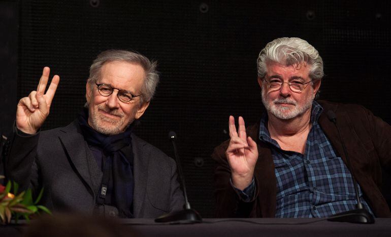 Spielberg y Lucas durante un encuentro cinematográfico en febrero de 2013