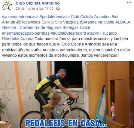 La familia del Club Ciclista Arandino manda sus mensajes de reposabilidad.