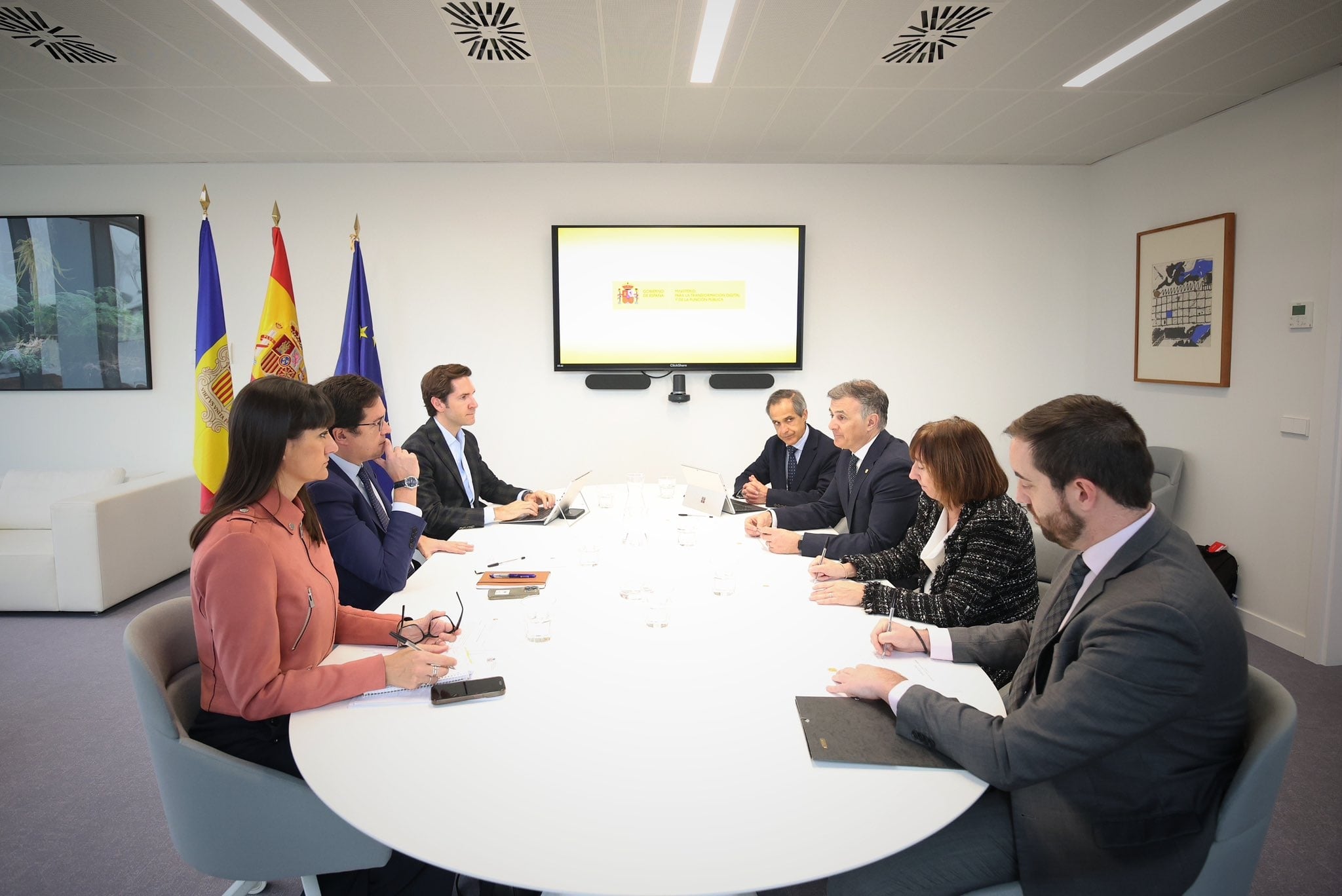 Un moment de la reunió bilateral celebrada ahir a Madrid entre Andorra i Espanya sobre digitalització de l'administració