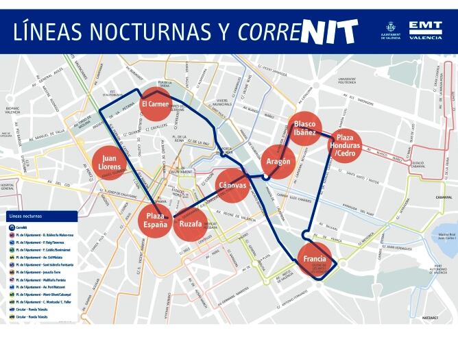 Plano del recorrido del Correnit de la EMT