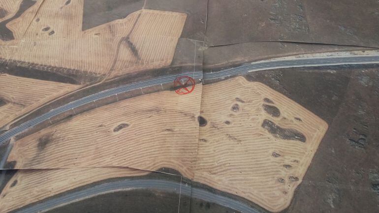 Mapa aéreo con el punto exacto en donde ha sido encontrado el hombre desaparecido