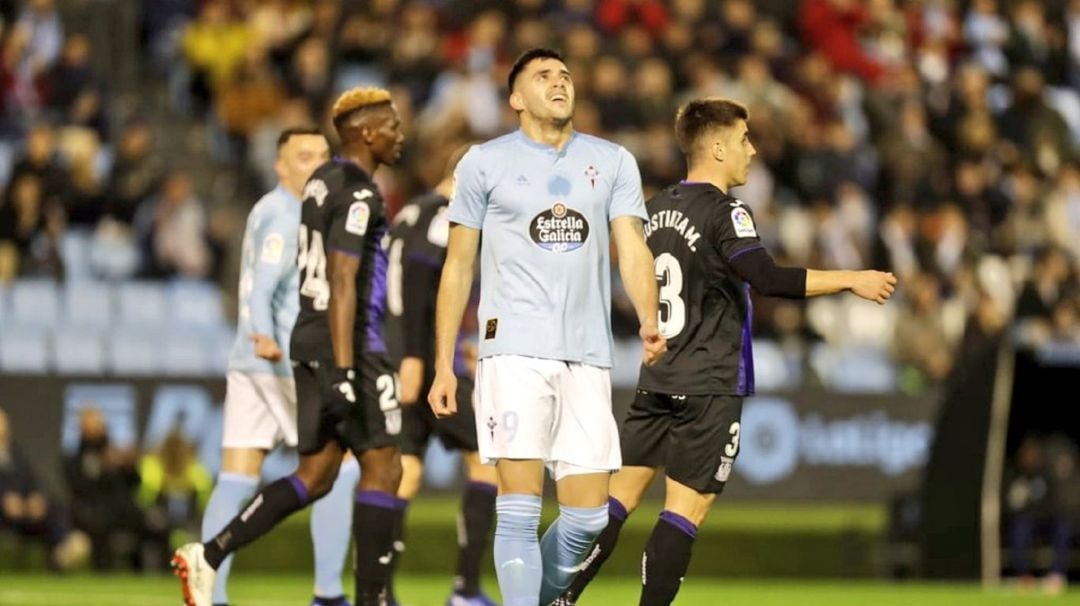 Maxi Gómez lamenta una de sus oportunidades de gol ante el Leganes