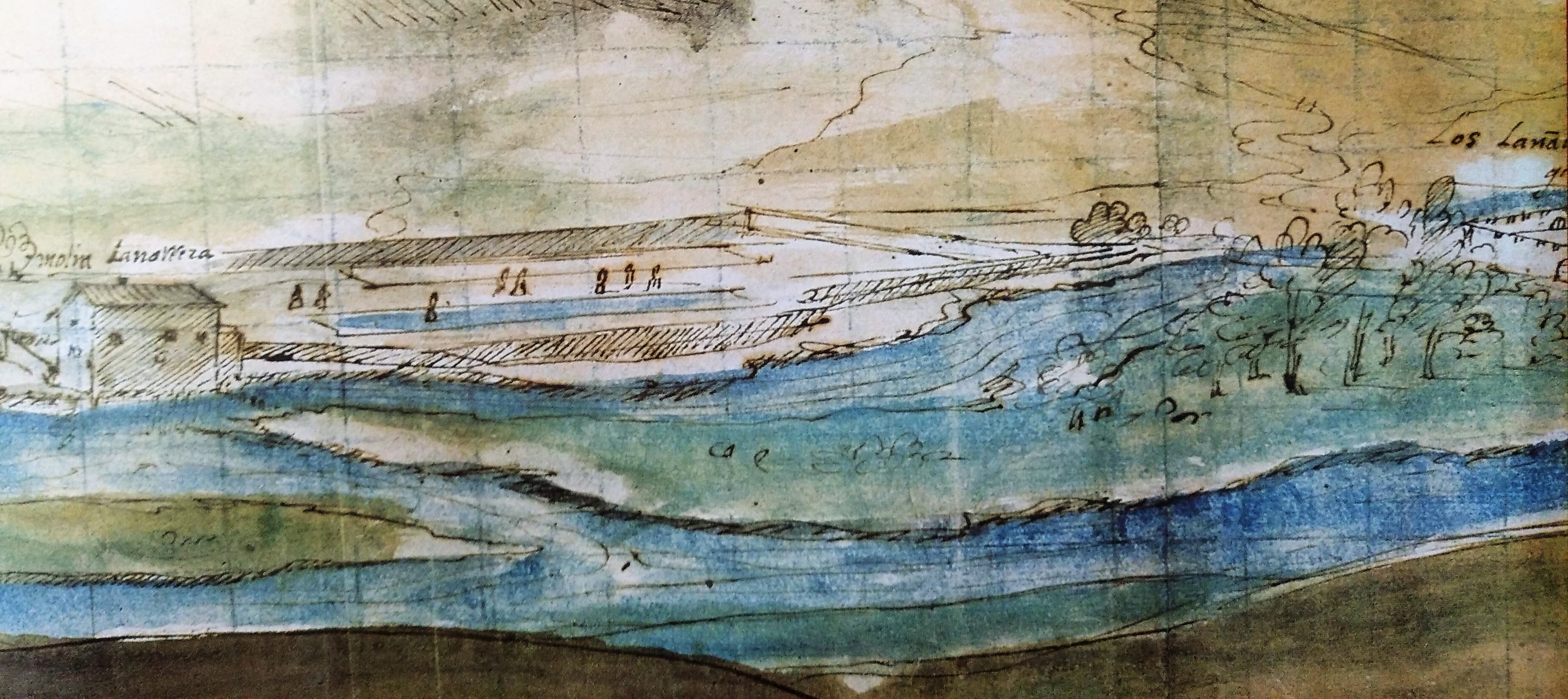 Detalle de un lavadero en la vista del oeste de Cuenca de  Wyngaerde.