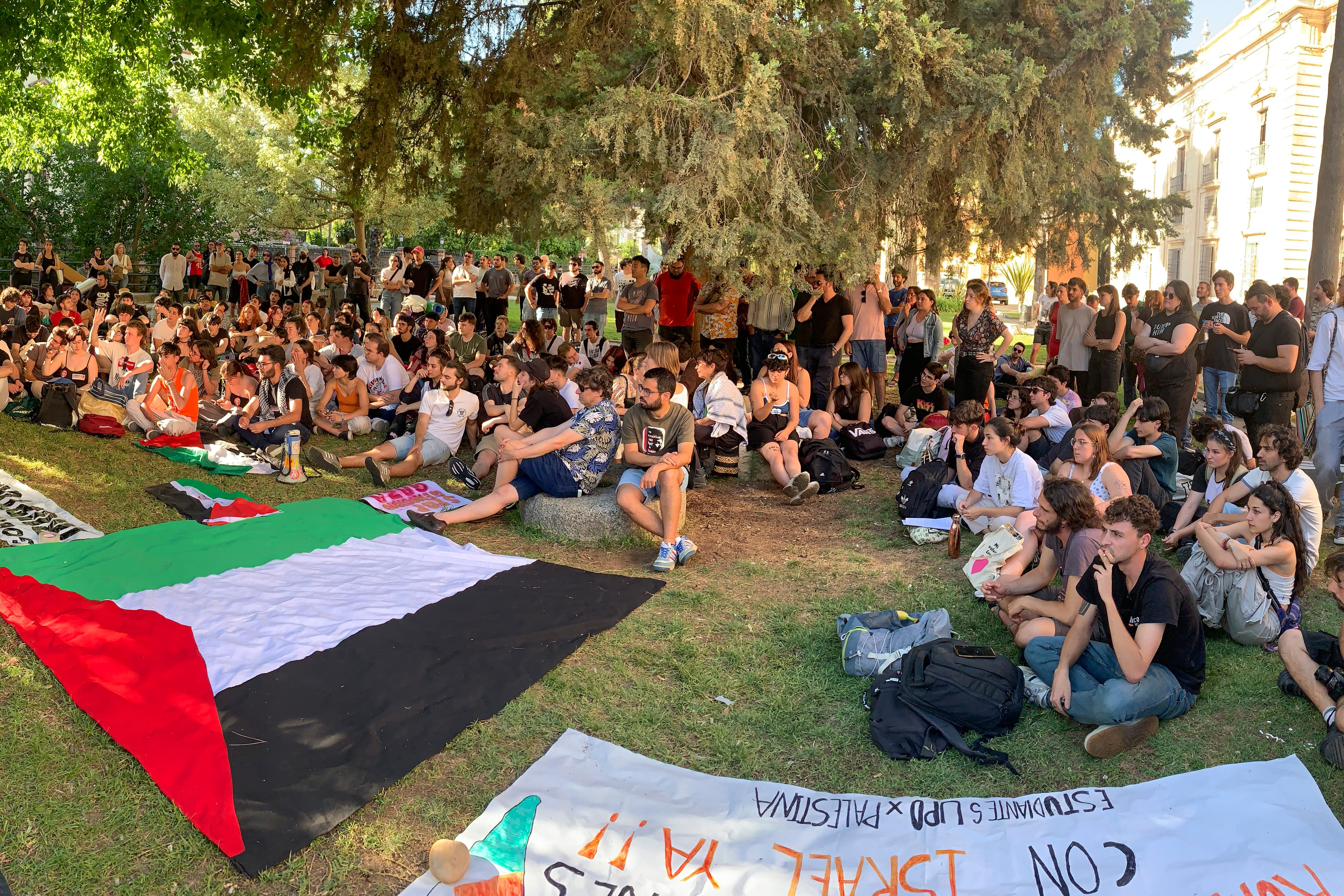 Un grupo de estudiantes de la Universidad de Sevilla en una protesta en favor de Palestina