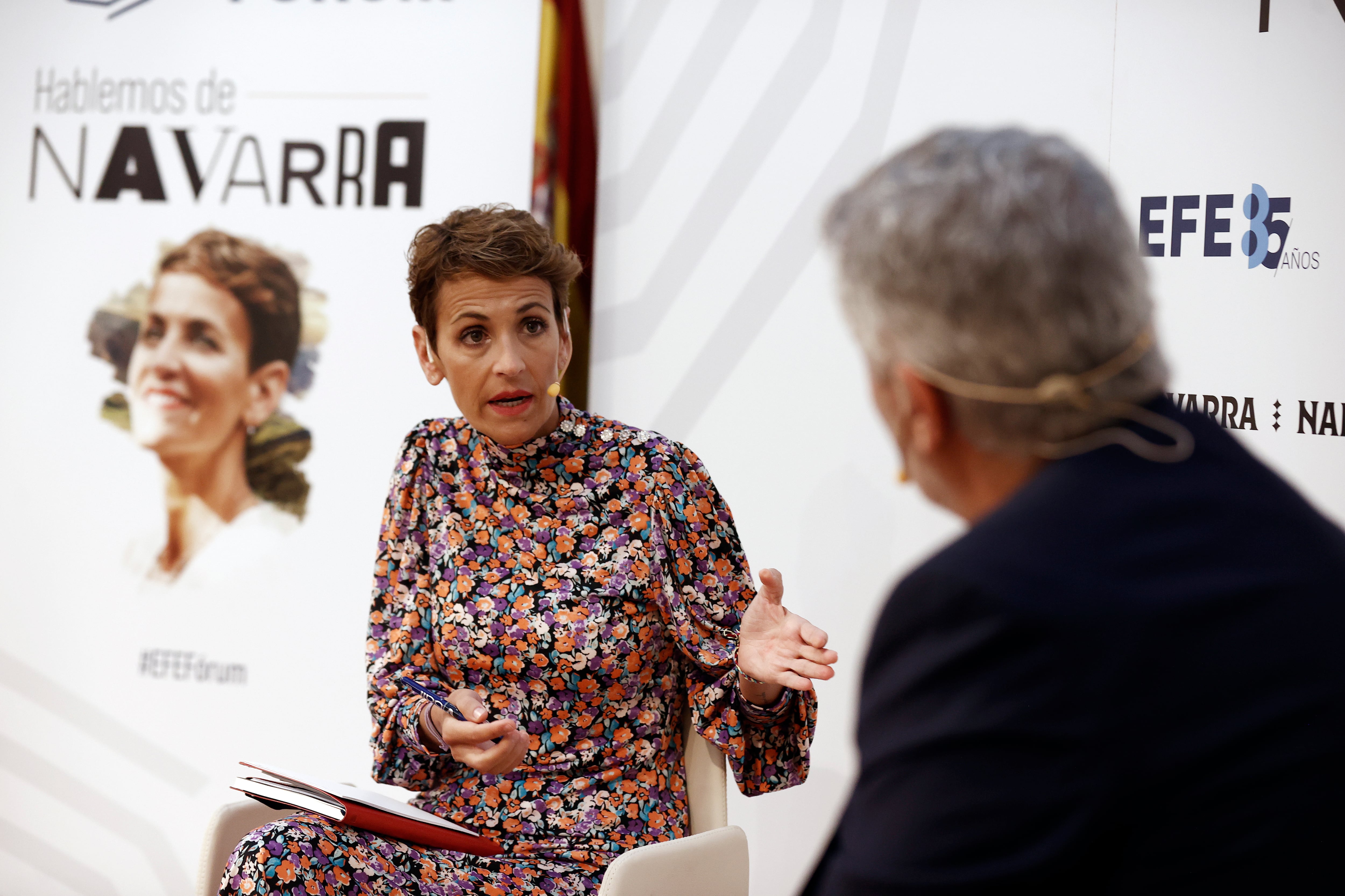 La presidenta de la Comunidad Foral, María Chivite, y el presidente de la Agencia EFE, Miguel Ángel Oliver, hablan de Navarra en EFE Fórum