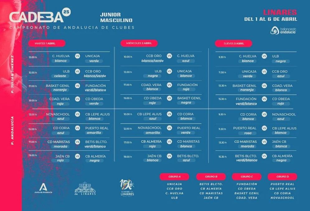 Grupos para el 'Cadeba 2025' de baloncesto junior masculino.
