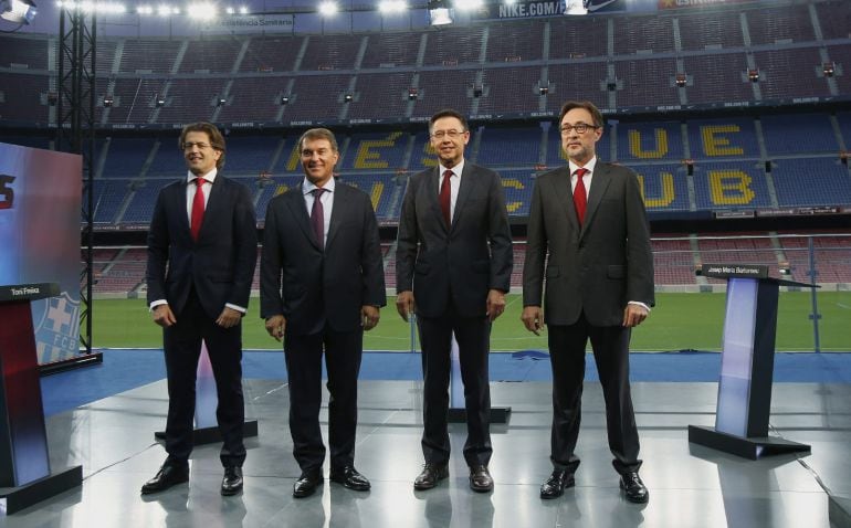 Los candidatos del Barcelona Toni Freixa, Joan Laporta, Josep Maria Bartomeu y Agusti Benedito