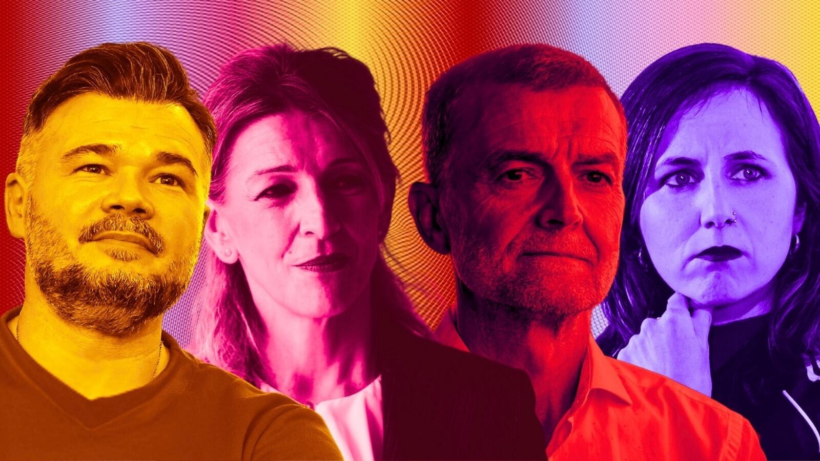 Montaje de Gabriel Rufián, Yolanda Díaz, Antonio Maíllo y Ione Belarra