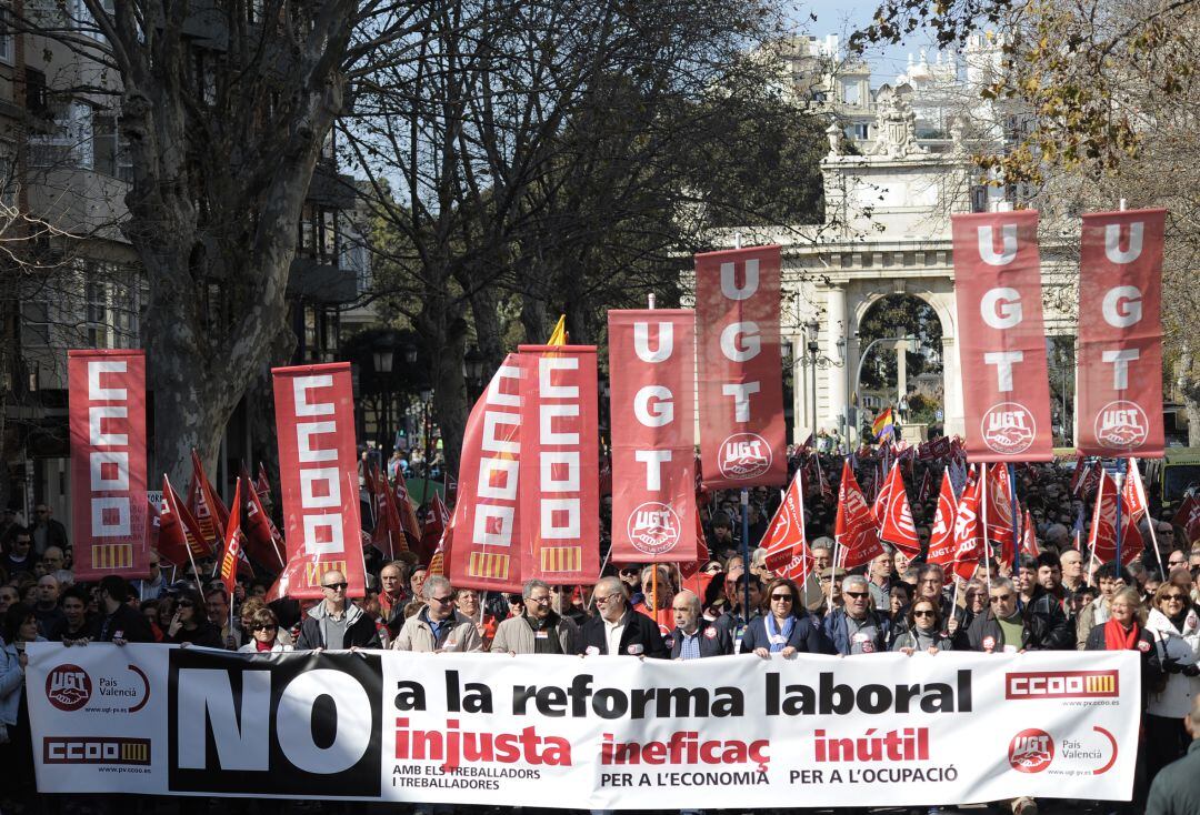 Imagen de una manifestación de UGT y CCOO antes del inicio de la crisis sanitaria. 