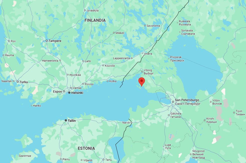Ubicación del puerto de Primorsk, muy cerca de la frontera de Rusia con Finlandia