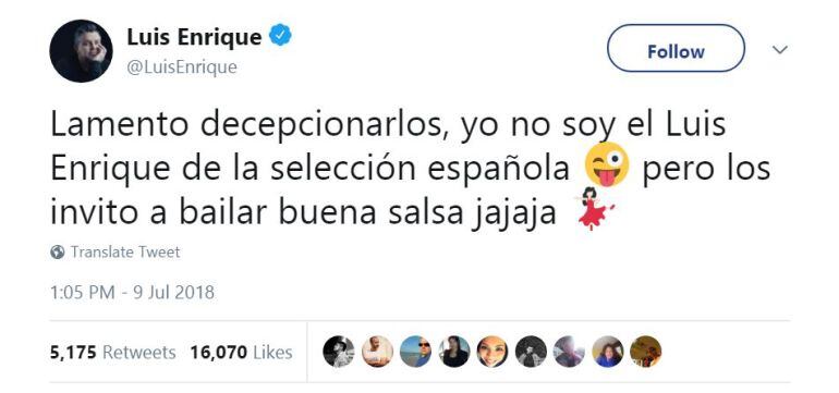 El tuit de cantante Luis Enrique