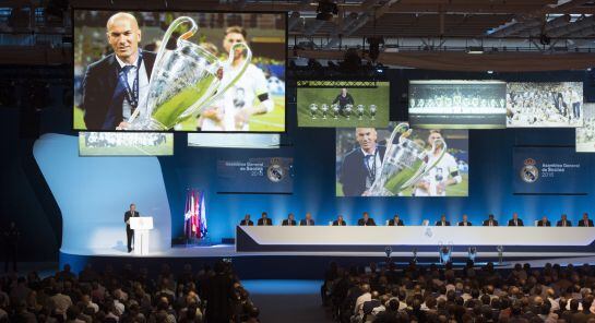 Florentino Pérez, en un momento de la Asamblea General Ordinaria