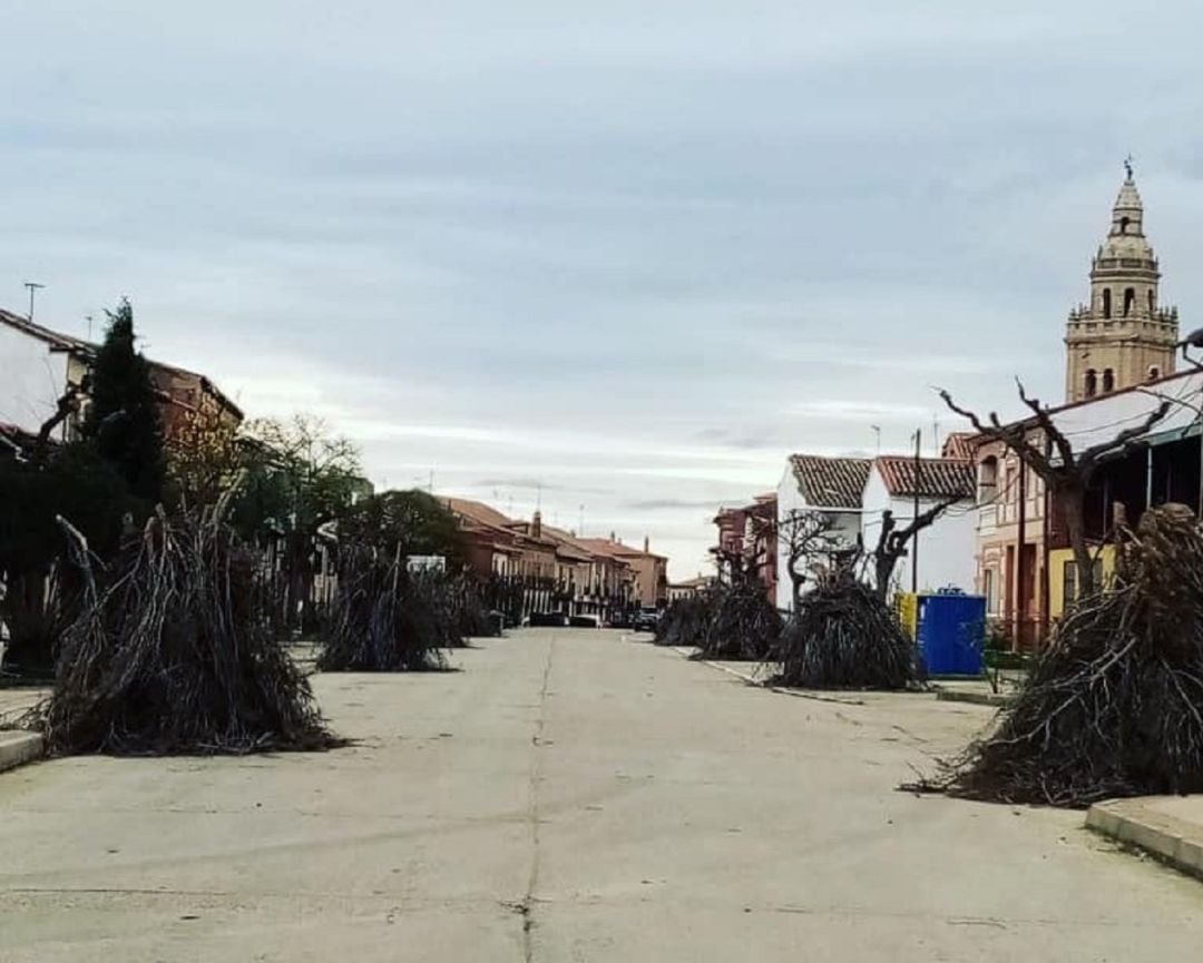 Preparativos de las hogueras para la Bajada de la Virgen en Nava del Rey