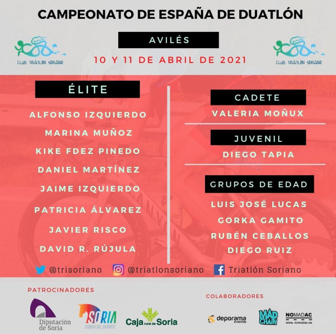 14 duatletas del Triatlón Soriano acuden al Nacional de Duatlón de Avilés.