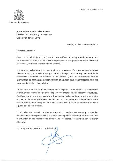 Carta de Ábalos a Calvet.