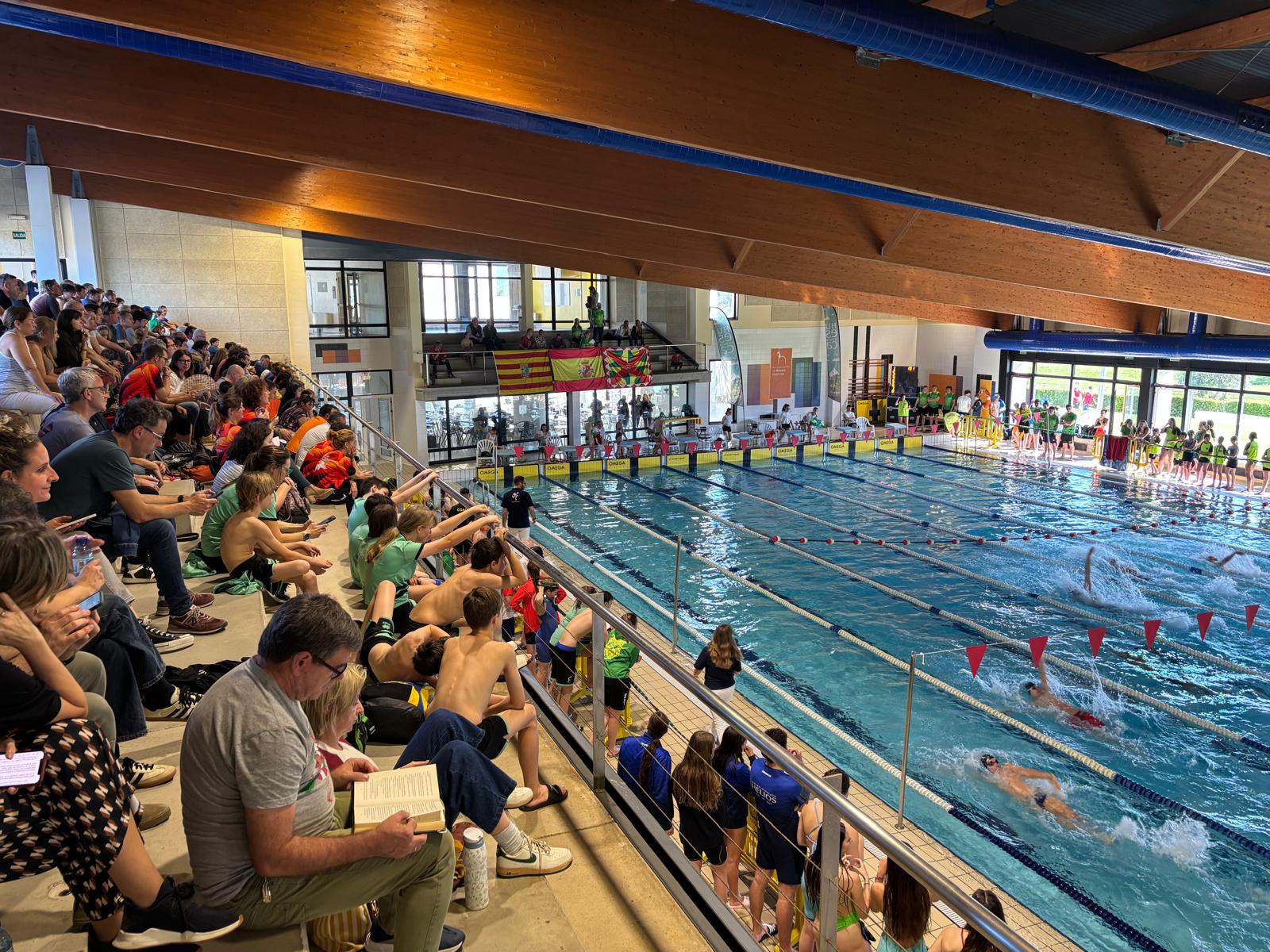 Ambiente en la piscina Almériz durante el Trofeo de Natación Ciudad de Huesca