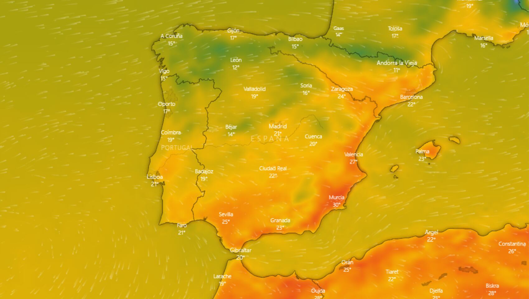 Evolución de las temperaturas esperada para Semana Santa.
