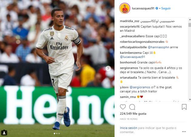 Captura del Instagram de Lucas Vázquez