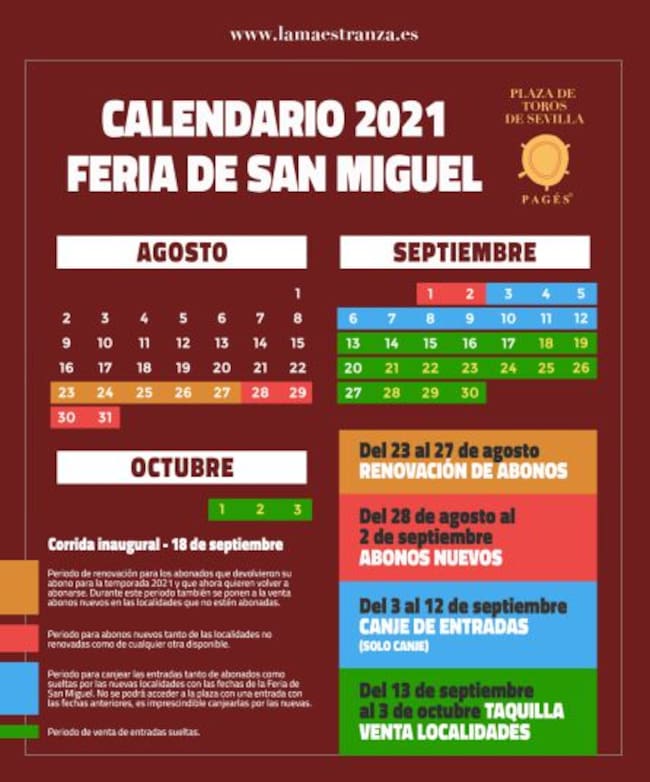 Calendario de abonos y entradas para la Feria de San Miguel