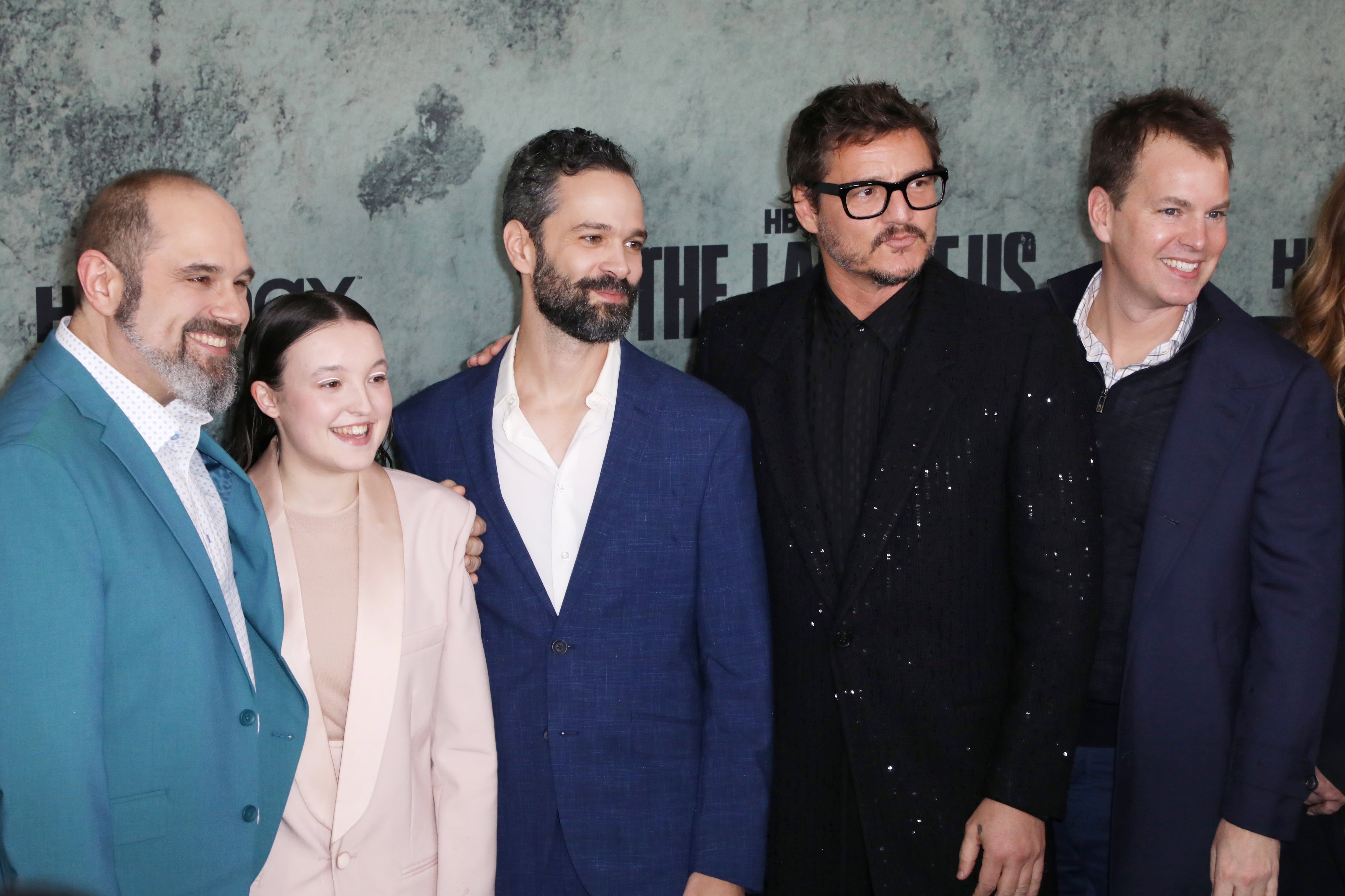 Actors Bella Ramsey and Pedro Pascal pose with creators Craig Mazin and Neil Druckmann on the red carpet prior to the premiere of HBO&#039;s &#039;The Last of Us&#039; in Los Angeles, California. EFE/EPA/DAVID SWANSON