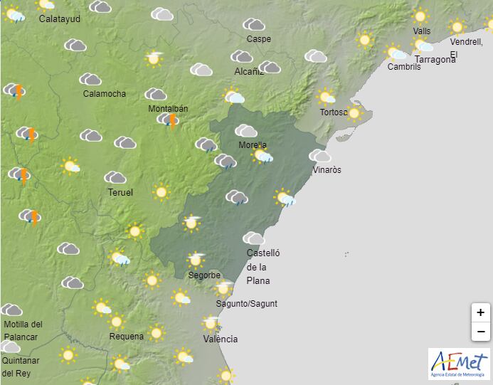 Imagen del mapa de AEMET donde se muestran las probables precipitaciones, sobre todo en la zona norte