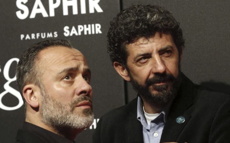 GRA306. MADRID, 19/01/2015.- El cineasta Alberto Rodríguez (d) y el actor Javier Gutiérrez posan para la prensa antes de asistir a la fiesta de nominados de los XXIX Premios Goya de la Academia del Cine Español que tendrá lugar esta tarde en los Teatros del Canal de Madrid. EFE/Kiko Huesca