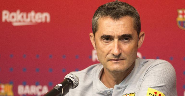 Ernesto Valverde, durante una rueda de prensa en Estados Unidos