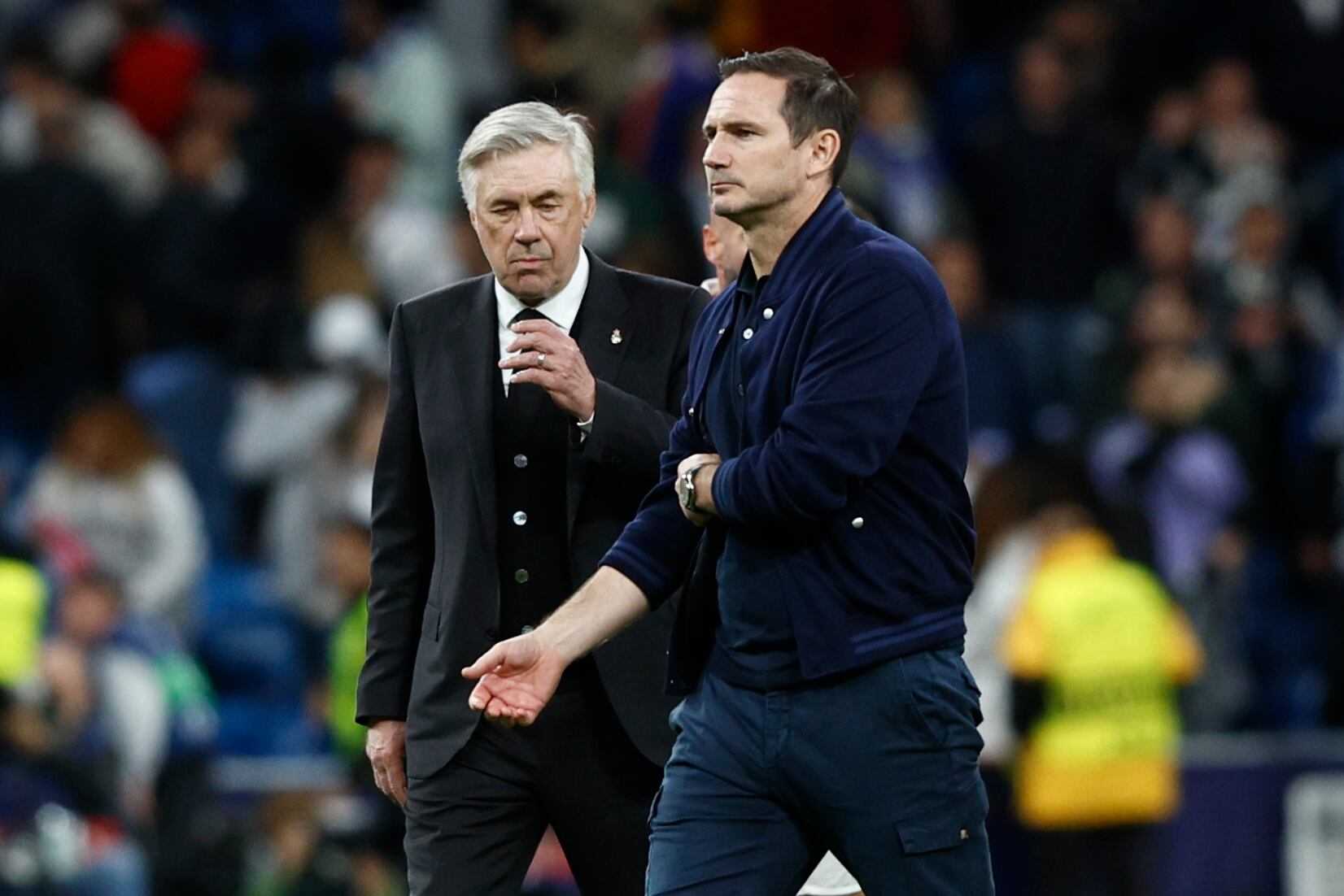 Frank Lampard y Carlo Ancelotti se volverán a ver las caras desde los banquillos de Chelsea y Real Madrid en el partido de vuelta de los cuartos de final de la Champions League.