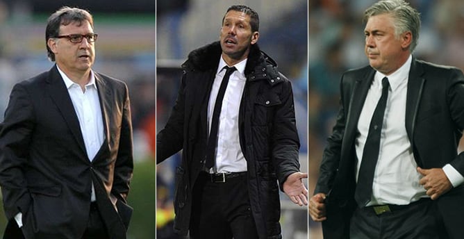 Martino, Simeone y Ancelotti, los tres técnicos que pelearán por la Liga en las dos últimas jornadas