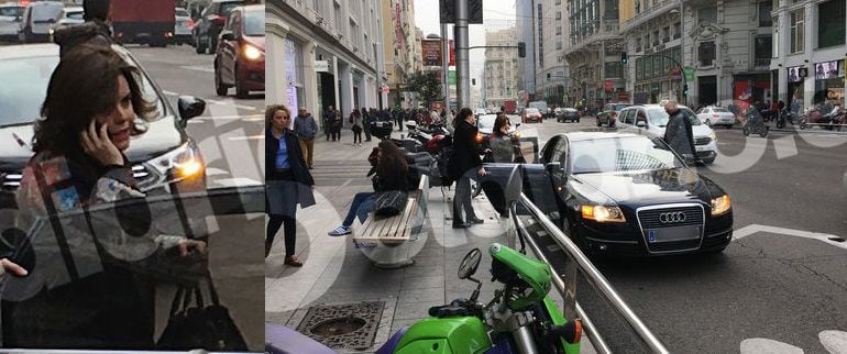 Soraya Sáenz de Santamaría y su coche oficial, en el carril bus de Gran Vía.