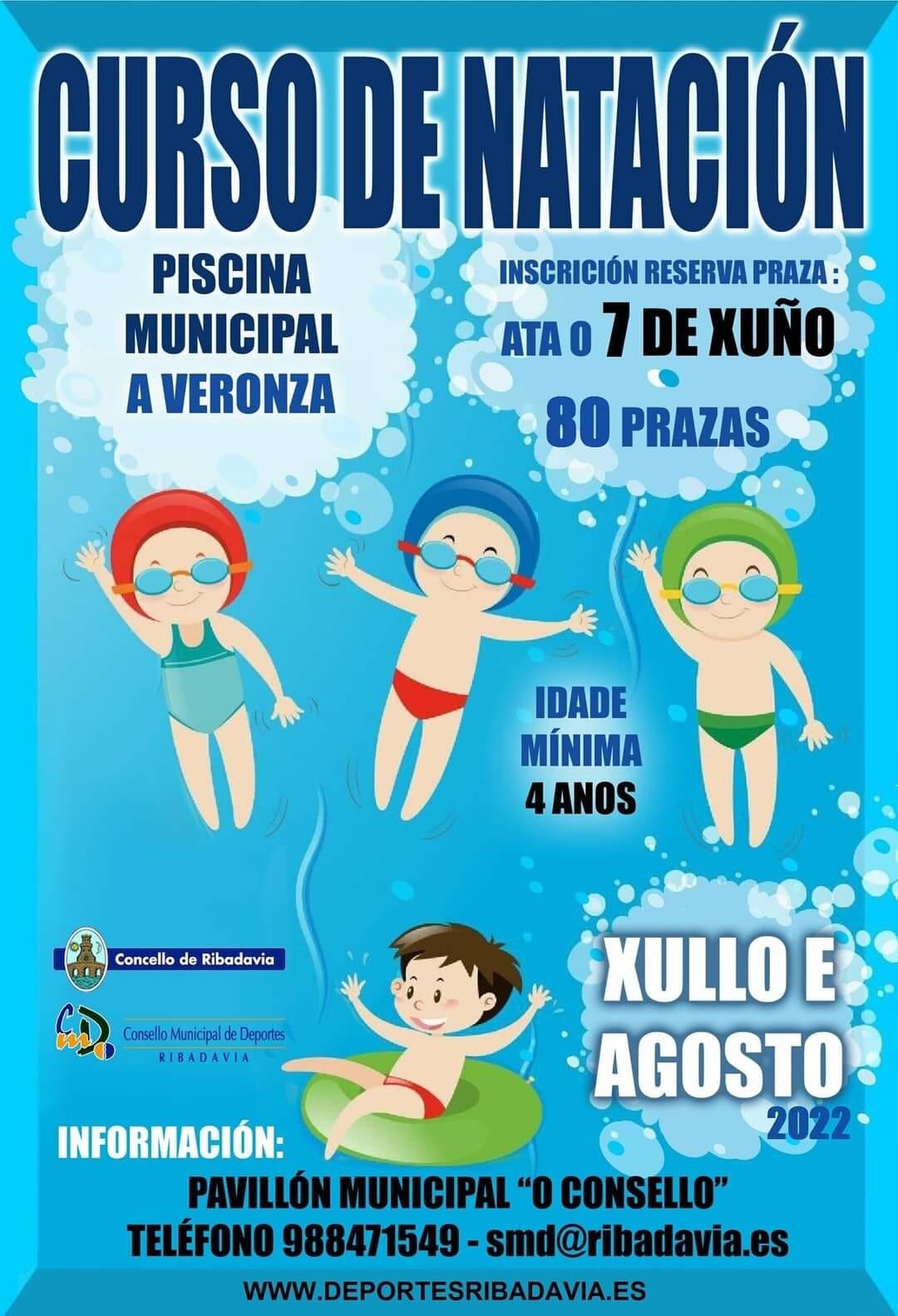 Cartel anunciador dos cursos de natación do Concello de Ribadavia