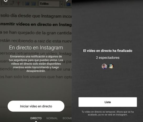 Retransmitir un video en directo con Instagram Stories.