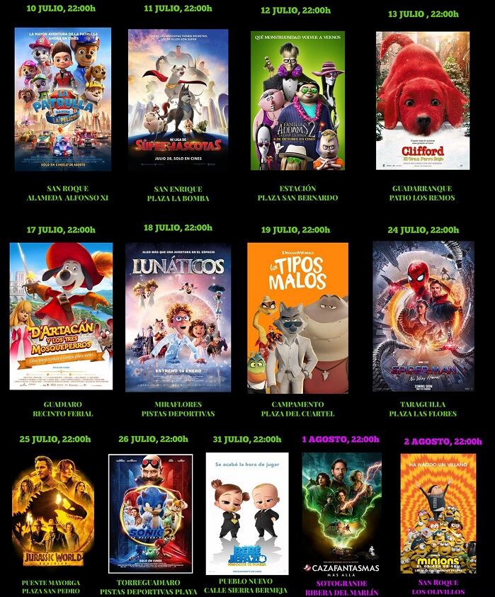 Programación del cine de verano