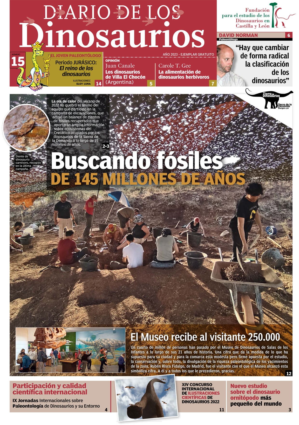 Portada del Diario de los Dinosaurios que recoge información sobre los trabajos en los yacimientos de Torrelara.