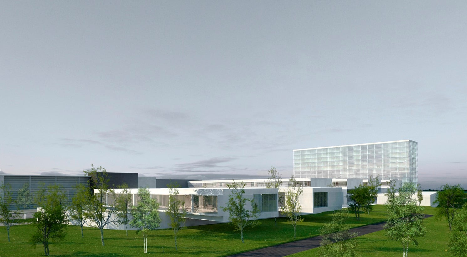 Simulación de la vista noreste del proyecto del nuevo Hospital de Palencia