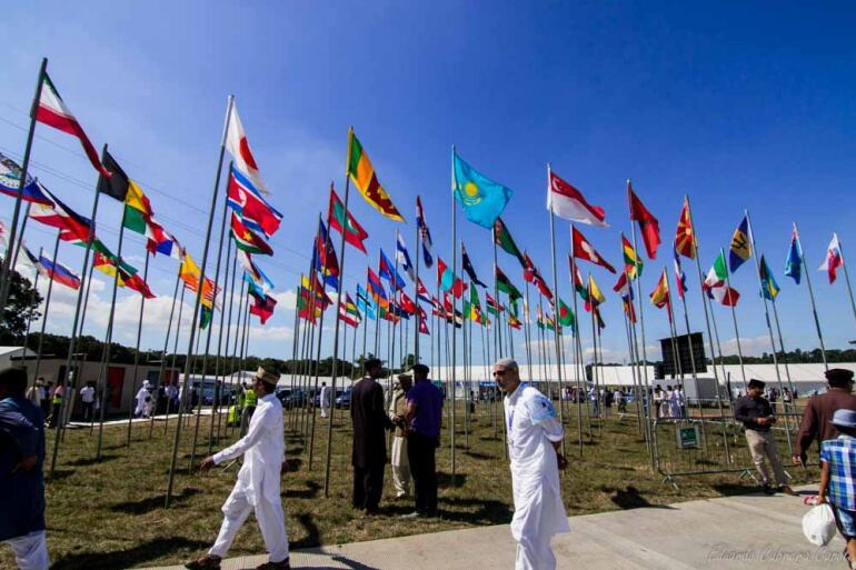 Banderas de los países representados en el Jalsa Salana de Londre 2018