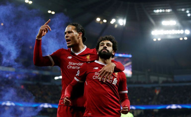 Salah celebra un gol en el Etihad Stadium de Manchester