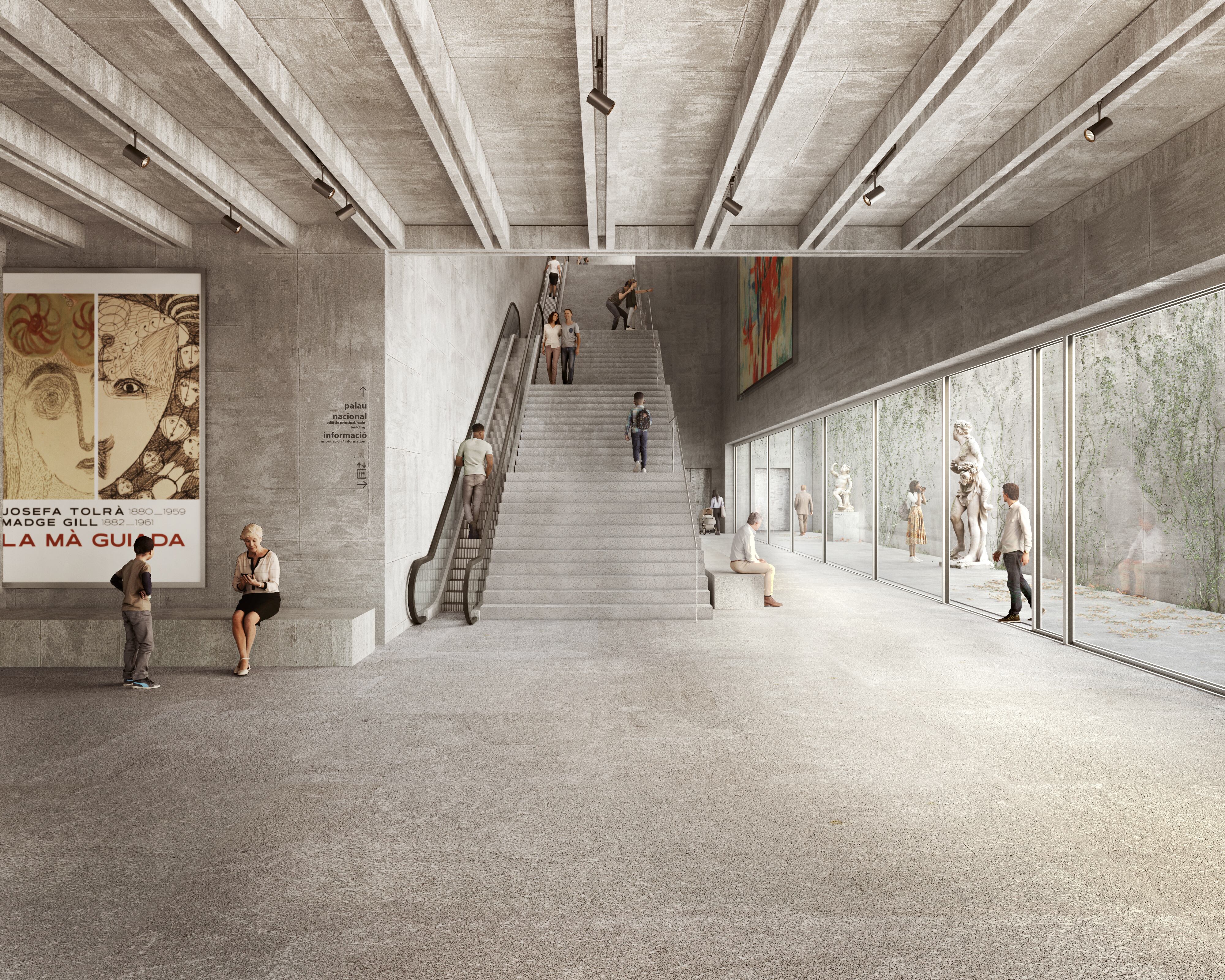 Vista interior del passatge de connexió entre els dos palaus del MNAC