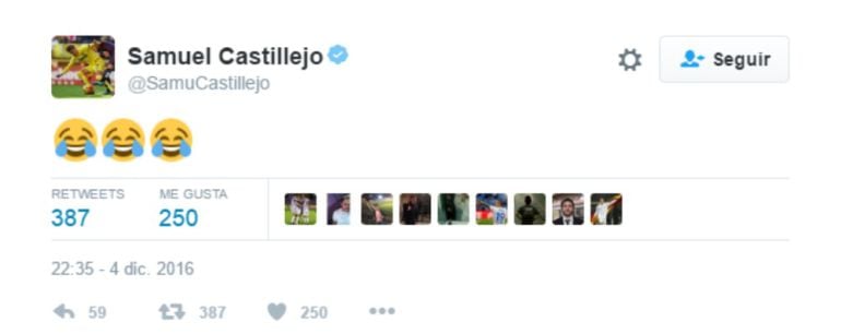 El tweet de Samu Castillejo tras el empate del Valencia.