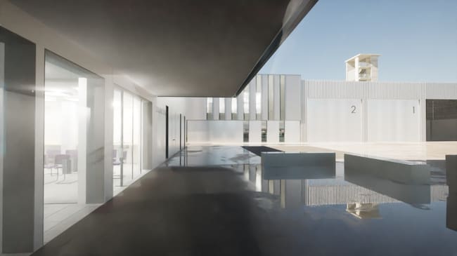 Imagen del edificio y los hangares