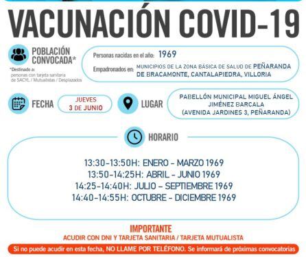 Información sobre la vacunación del 3 de junio en Peñaranda