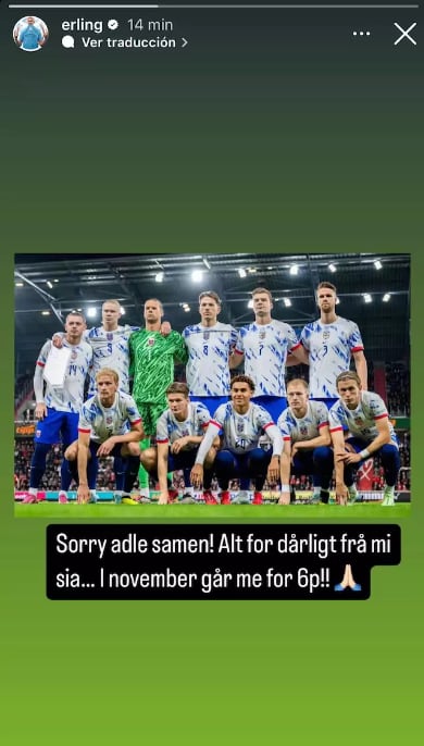 Erling Haaland se disculpa con la afición noruega tras la derrota por 5-1 ante Austria, vía Instagram