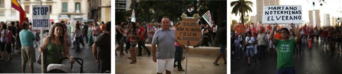 Manifestantes mandando mensajes a Mariano Rajoy en Málaga