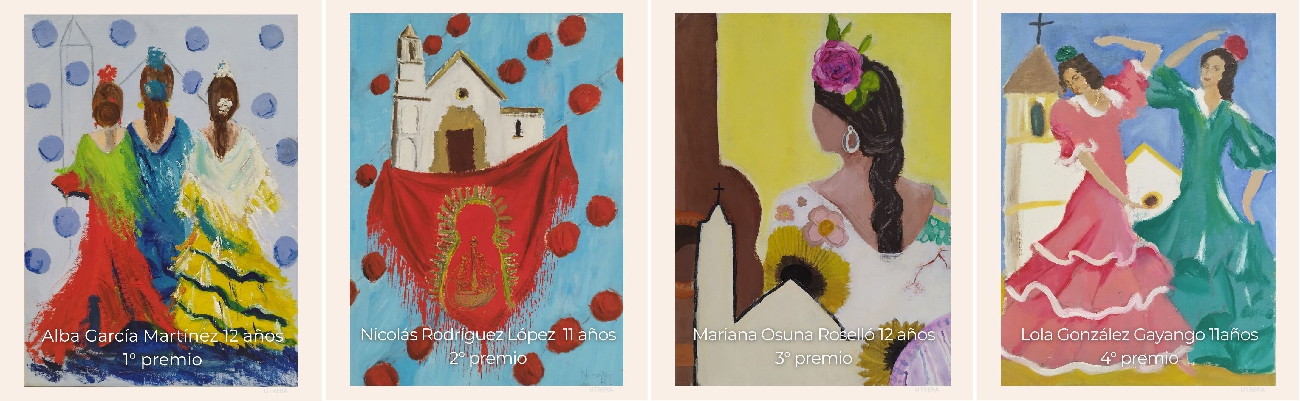 Trabajos premiados en el concurso de pintura infantil de la Feria de Utrera