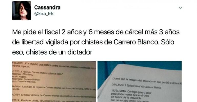 Imagen del mensaje publicado por Cassandra en Twitter en el que comunica la noticia.